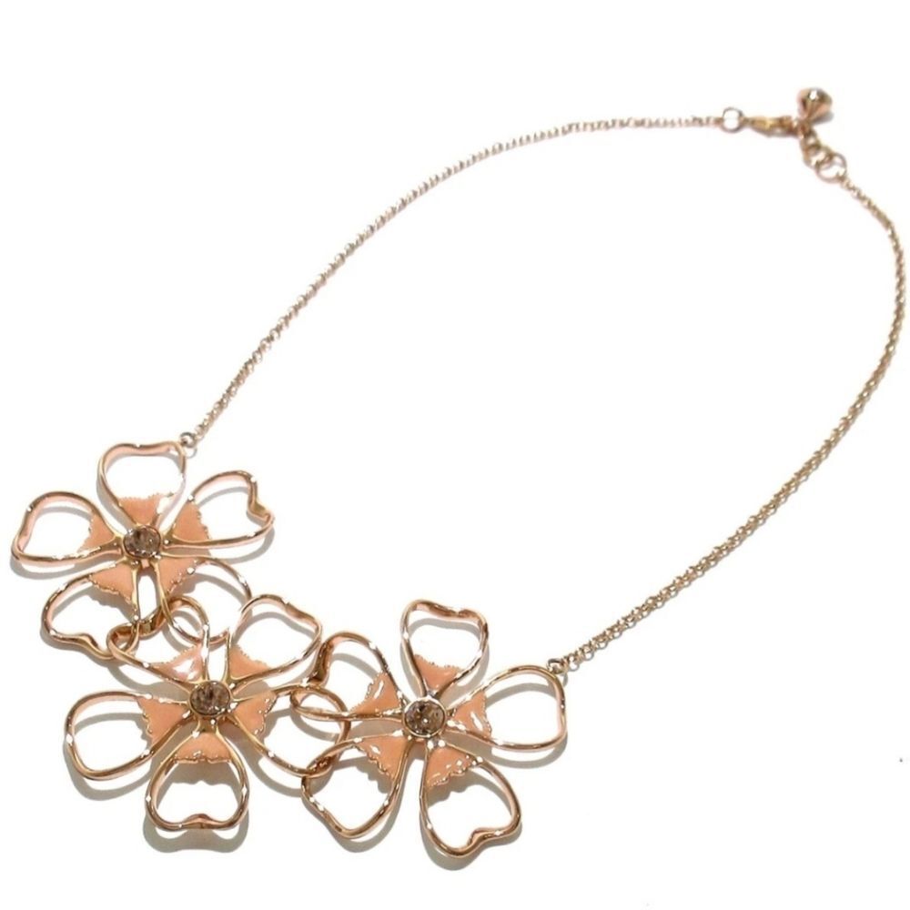 Ted Baker Statement Necklace Rose Gold Flower Crystal Signed EUC - Picture 7 of 9